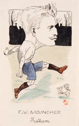 Fred Mouncher, Fulham, tegning for et sett med sigarettkort, 1907 (penn og blekk på kort)